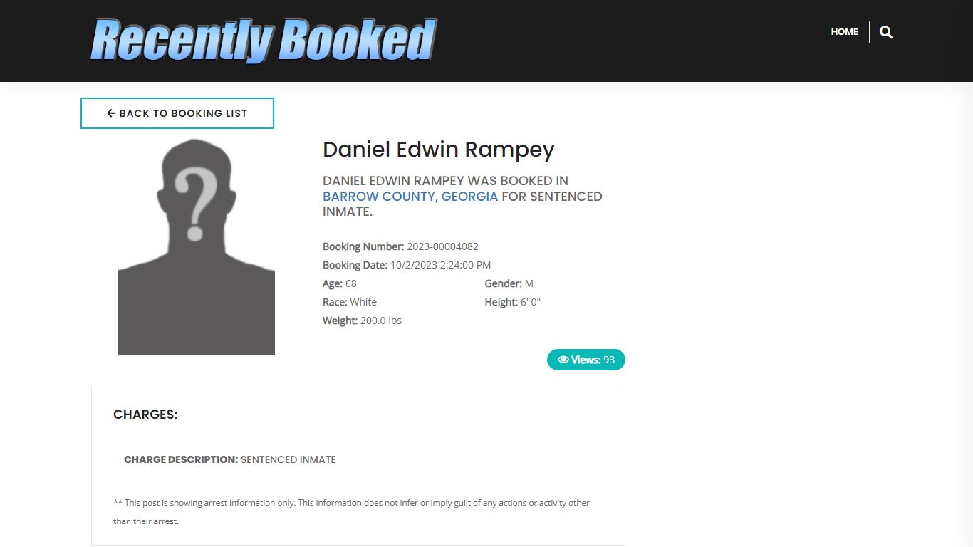 Recent Booking / Mugshot for Daniel Edwin Rampey in Barrow County, Georgia