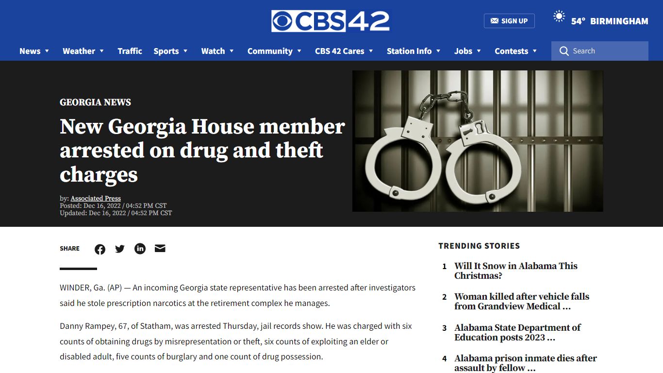 New Georgia House member arrested on drug and theft charges - CBS 42